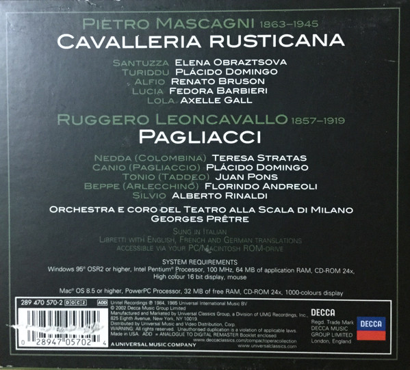 Pietro Mascagni Ruggiero Leoncavallo Placido Domingo Renato Bruson