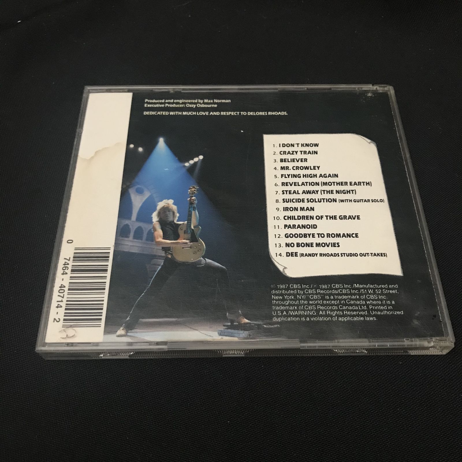 Ozzy Osbourne Randy Rhodes Tribute CD NM 1987 Columbia Pittman Press ...