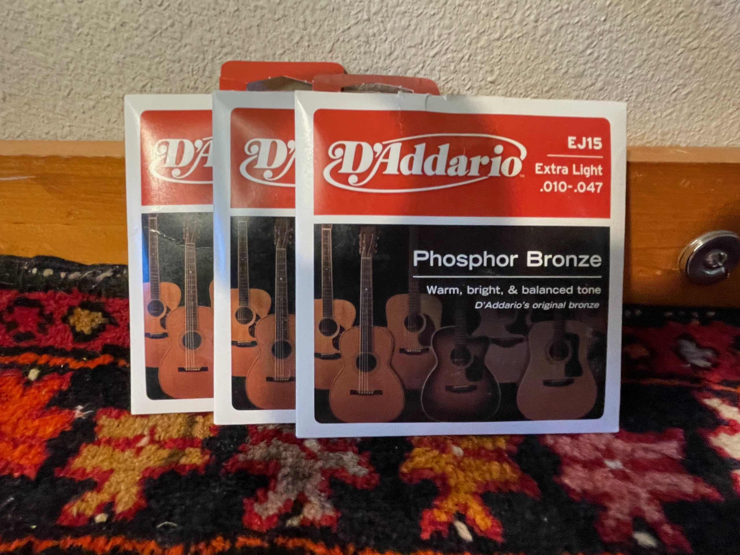 D'Addario EJ15-3D = 3 Sets Acoustic Guitar Extra Light Strings .10-.47  Phosphor Bronze - Eclectic Sounds