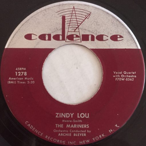 The Mariners - Zindy Lou / Everybody's  7" VG+ 1955 [Genre] All records are Ultrasonic Cleaned on a KLAudio machine for improved audio fidelity and sonics! Go to eclsounds.com to view pics and flash sales.